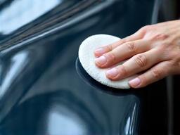 Applying ceramic coating liquid to car paint.